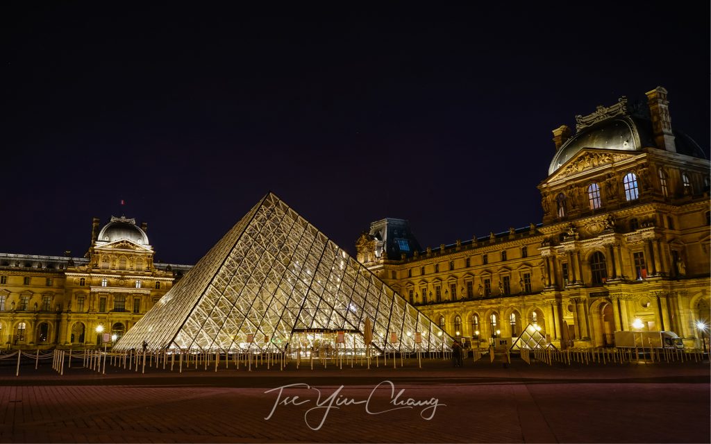 Louvre Museum at night, Paris, France