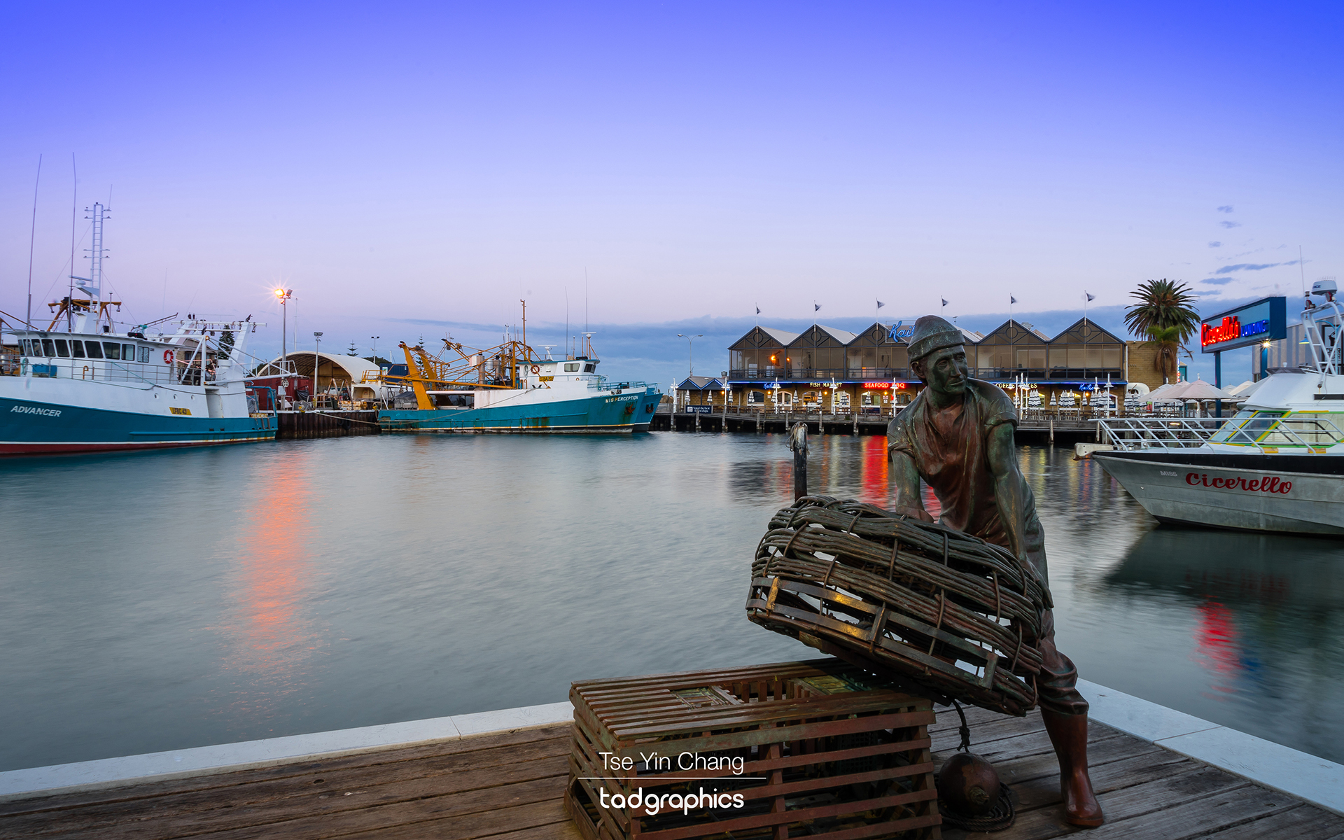 The Fremantle Fisherman’s monument represents the history and lifestyle of harbour side Fremantle, photographed here in winter