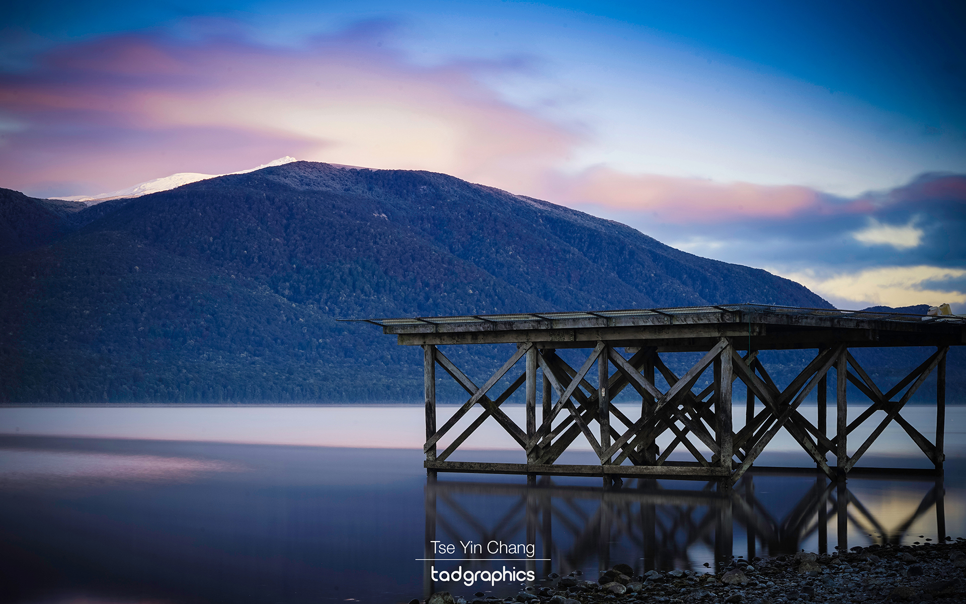 The helipad standing tall on Lake Te Anau at sunrise