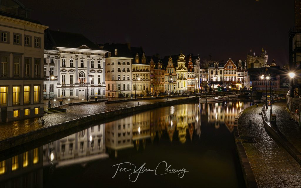Perfect reflection of the canal in Ghent, Belgium