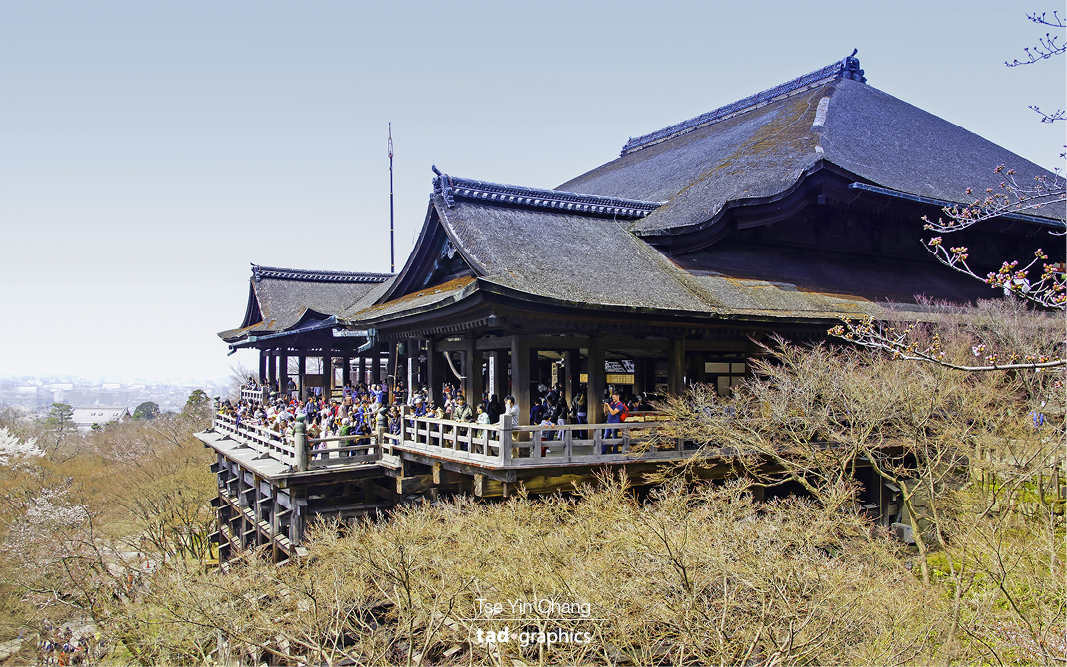 The impressive Kiyomizu-dera is made of wood and constructed without using a single nail 