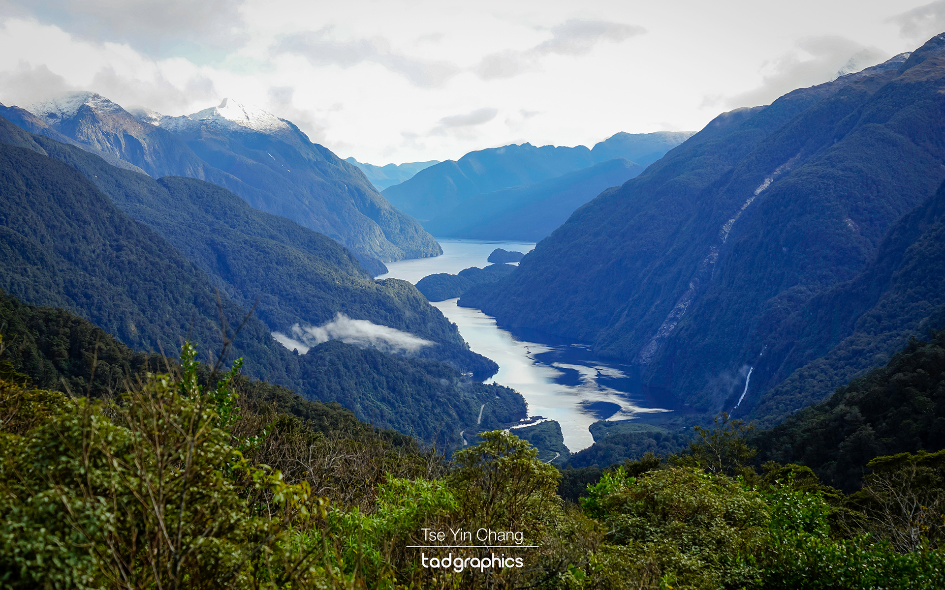 Magnificent view of Doubtful Sound from the peak of Wilmot Pass