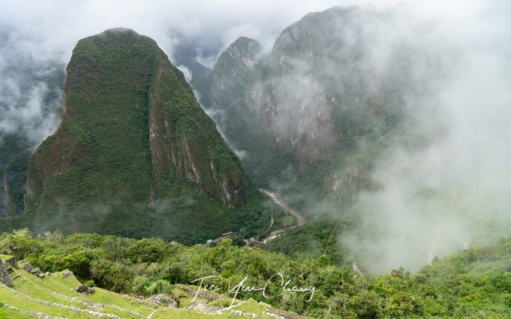 Picturesque Huayna Picchu and the Urubamba Valley and river